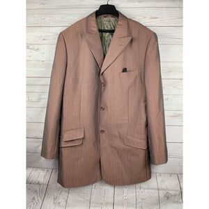 Caravelli Suit Jacket Size 40L All Season Salmon striped Sport Coat Blazer Men's